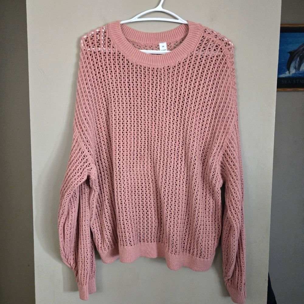 Old Navy Pink Knit Women's Sweater Plus Curve Long Sleeve Shirt 2X